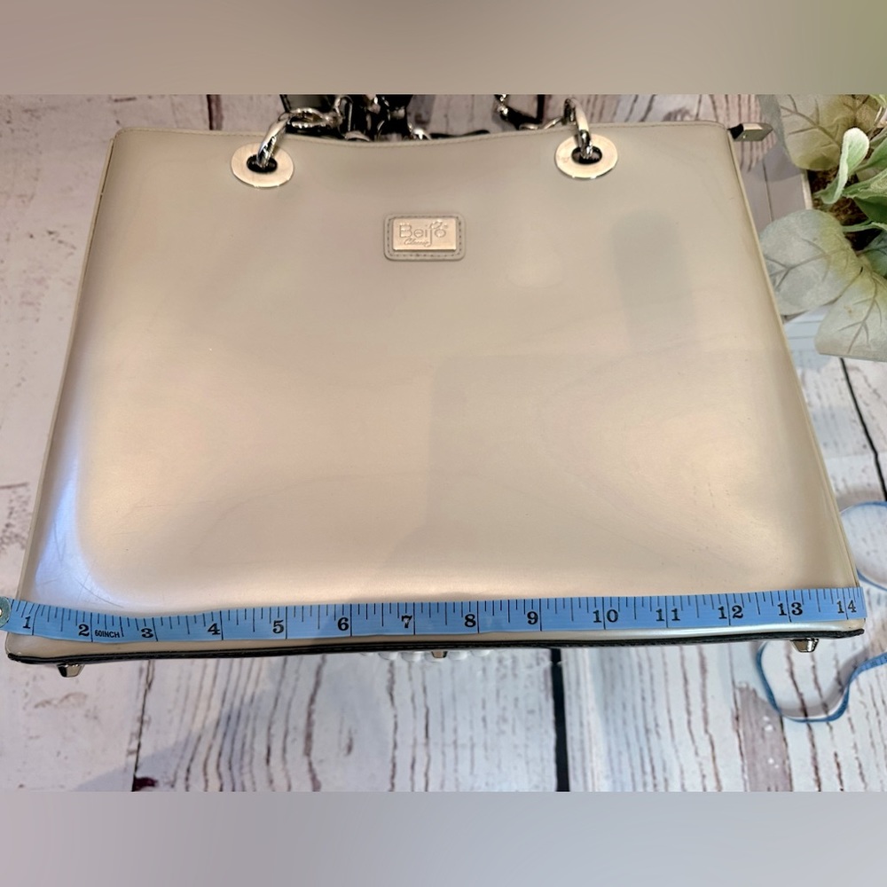 Biejo Classic  Elegant Metallic Taupe and Black Shoulder Tote Bag - Picture 10 of 14